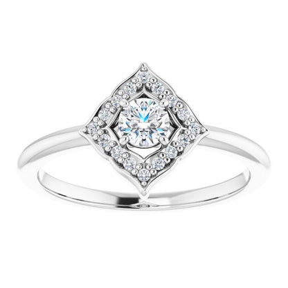 14K White 1/3 CTW Diamond Halo-Style Clover Ring