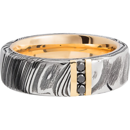 Lashbrook Black White & Yellow Damascus Steel Diamond 7mm Men's Wedding Band