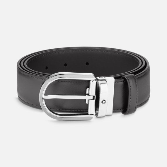 Montblanc Horseshoe Buckle Grey 35 Mm Leather Belt