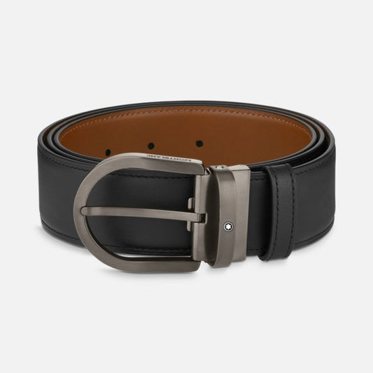 Montblanc Horseshoe Buckle Black/Brown 40 Mm Reversible Leather Belt