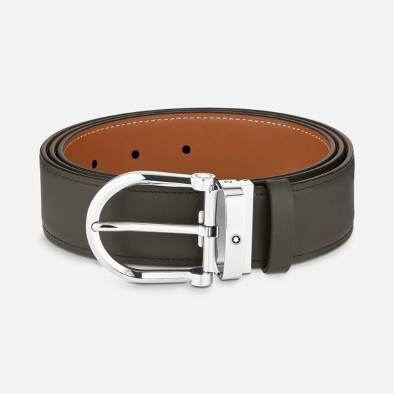 Montblanc Horseshoe Buckle Smoke/Tan Colors 35 Mm Reversible Leather Belt