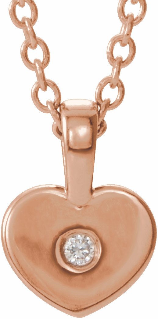 14K Rose .01 CT Diamond Youth Heart 16 Necklace