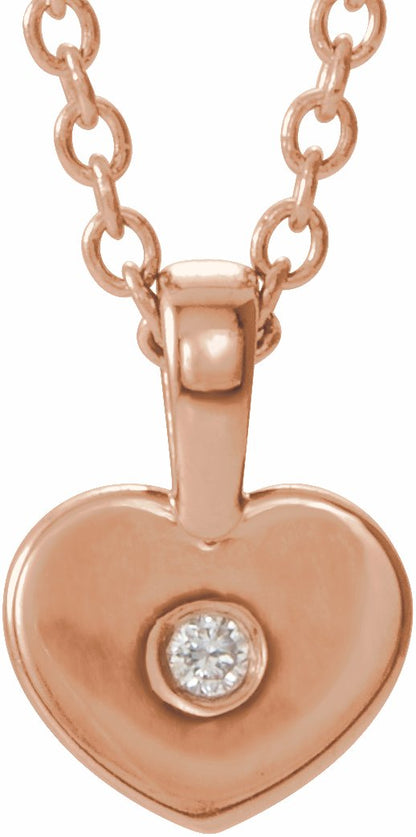 14K Rose .01 CT Diamond Youth Heart 16 Necklace