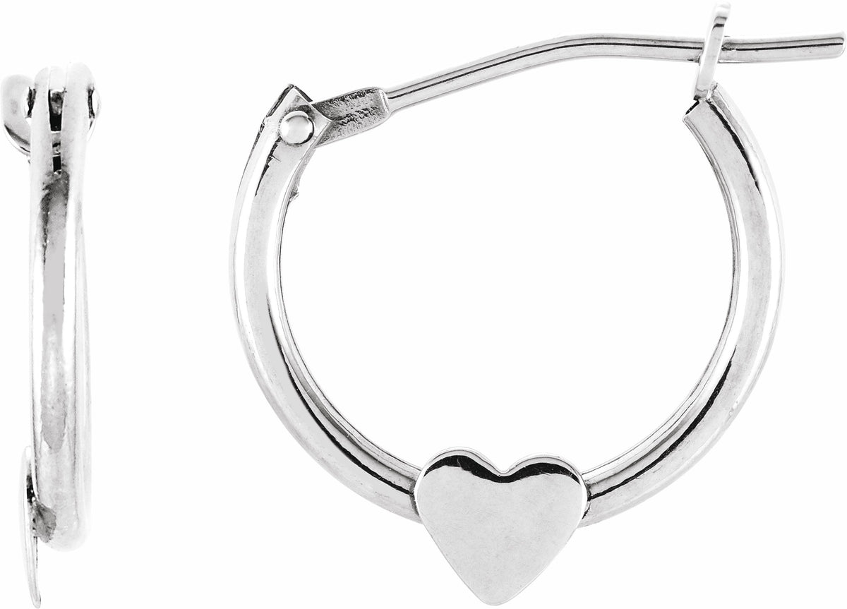 14K White Hinged Hoop Earrings with Heart