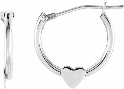 14K White Hinged Hoop Earrings with Heart