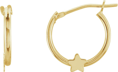 14K Yellow Hinged Hoop Earrings with Star