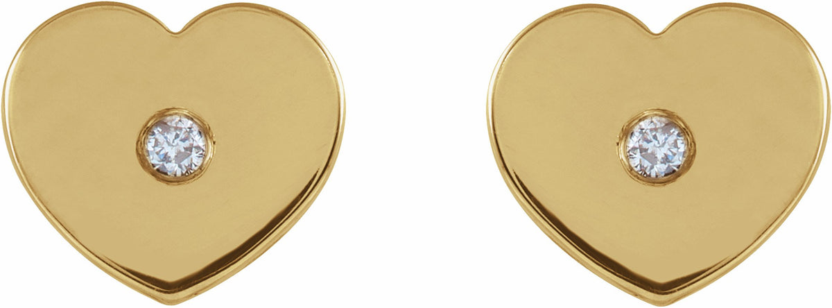 14K Yellow .01 CTW Diamond Solitaire Heart Youth Earrings