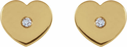14K Yellow .01 CTW Diamond Solitaire Heart Youth Earrings