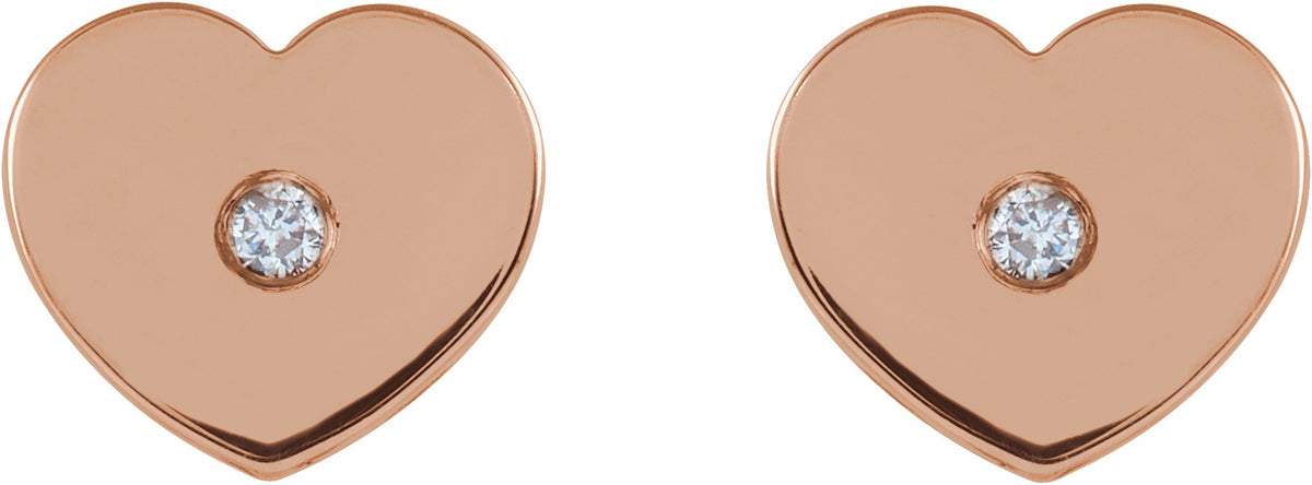 14K Rose .01 CTW Diamond Solitaire Heart Youth Earrings