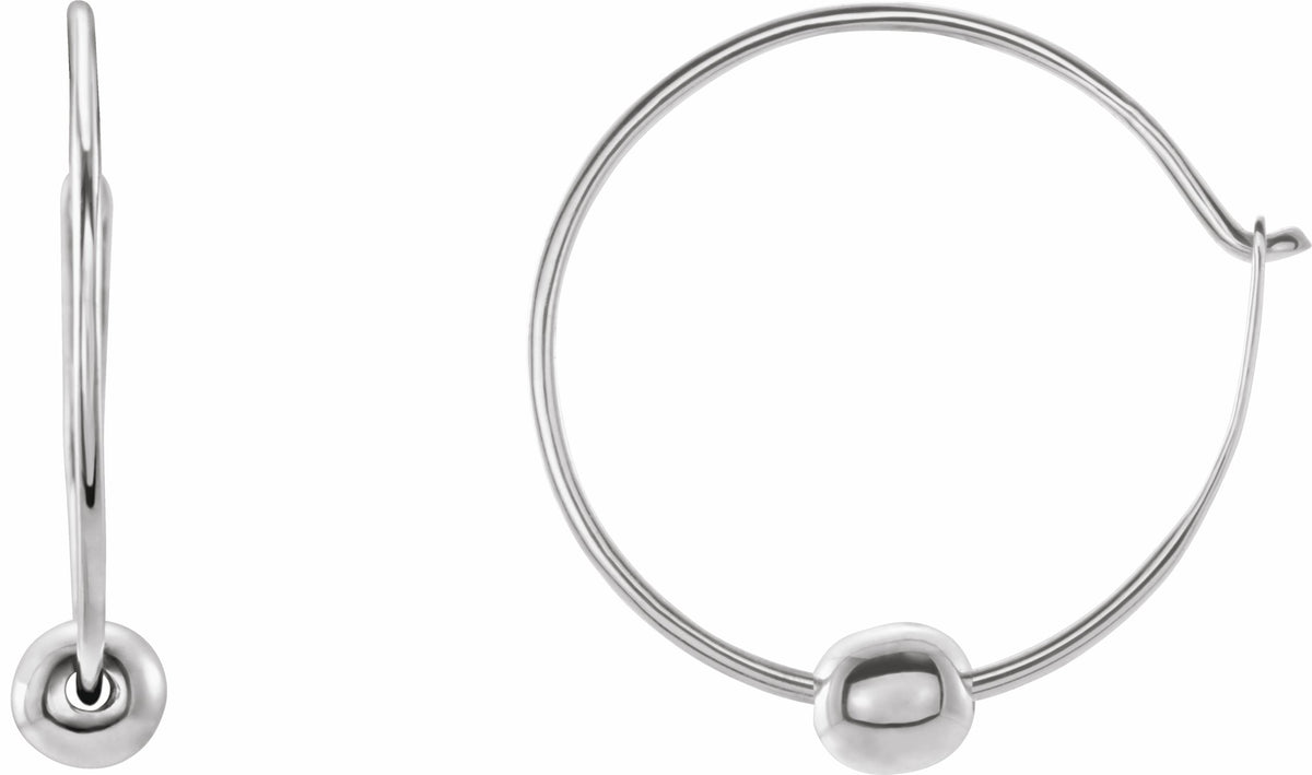 14K White Youth Hoop Earrings with Bead