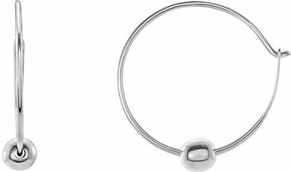 14K White Youth Hoop Earrings with Bead