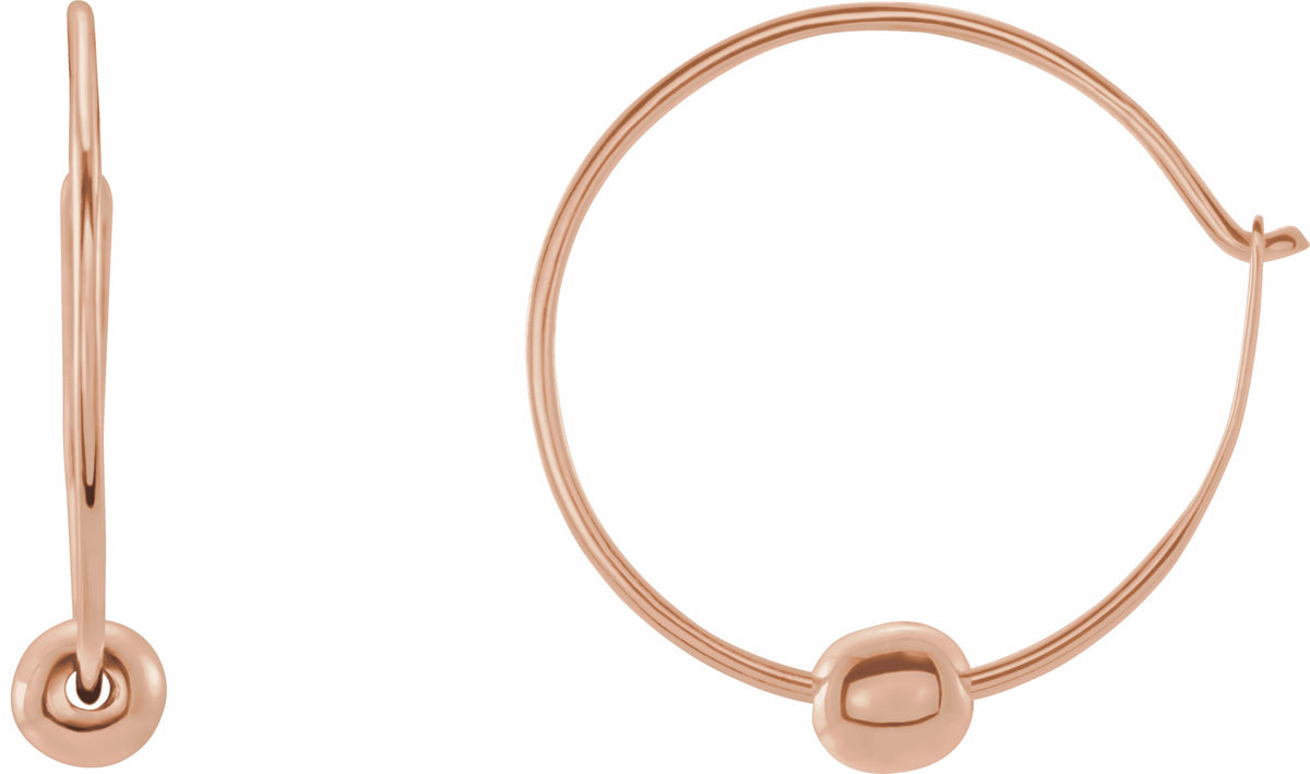 14K Rose Youth Hoop Earrings with Bead
