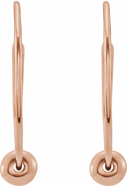 14K Rose Youth Hoop Earrings with Bead