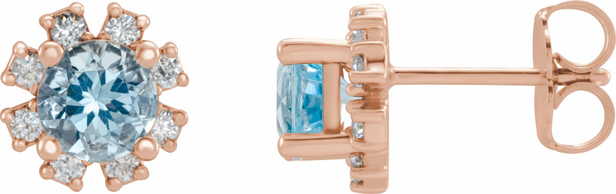 14K Rose Aquamarine & 1/2 CTW Diamond Earrings