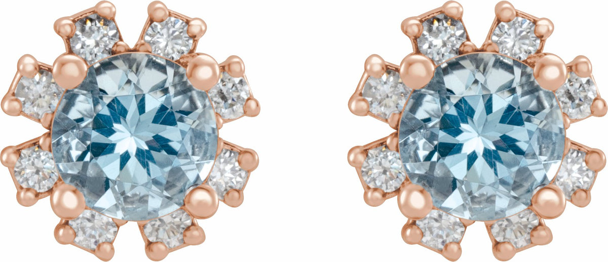 14K Rose Aquamarine & 1/2 CTW Diamond Earrings