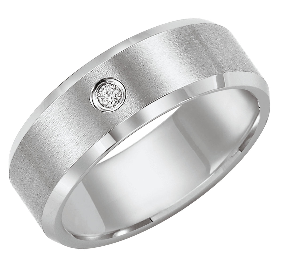 8mm White Tungsten carbide Bevel Edge comfort fit diamond band with satin finish center