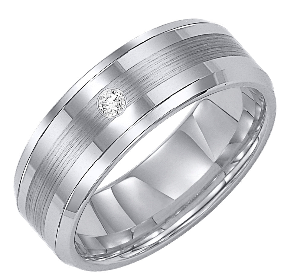 8mm Tungsten carbide Bevel Edge comfort fit diamond band with center satin finish