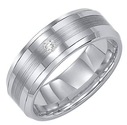 8mm Tungsten carbide Bevel Edge comfort fit diamond band with center satin finish