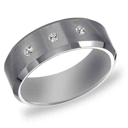 8mm Tungsten carbide Bevel Edge comfort fit Diamond band with satin finish
