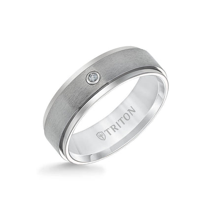 Triton 7MM Titanium Diamond Ring - Solitarie Satin Finish and Step Edge