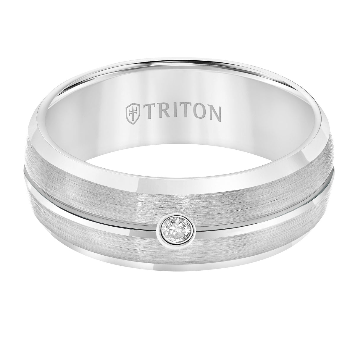 8mm Tungsten carbide Bevel Edge Band Satin Finish Comfort Fit Diamond Band with Bright Center Cut