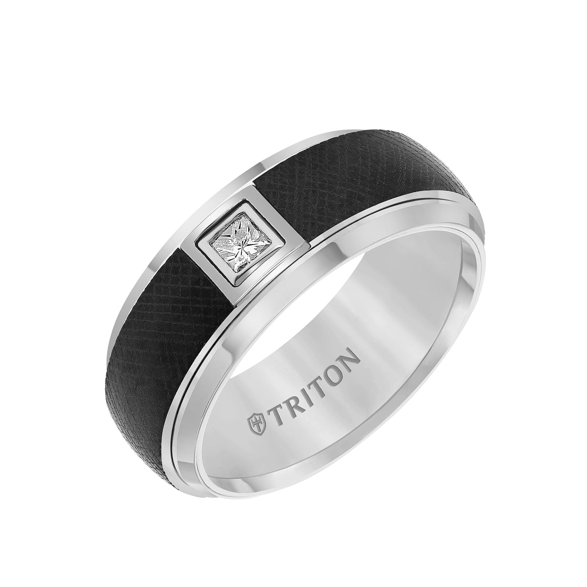 Black and White Tungsten Carbide Men's Band with Diamond Detail
