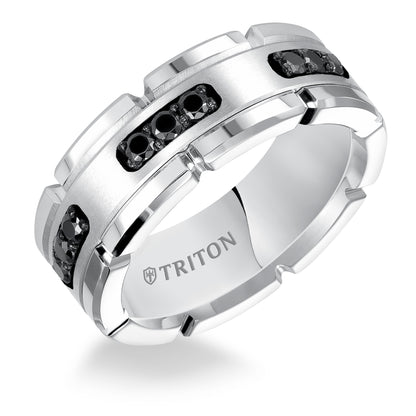 8MM Comfort Fit White Tungsten Silver Diamond Band