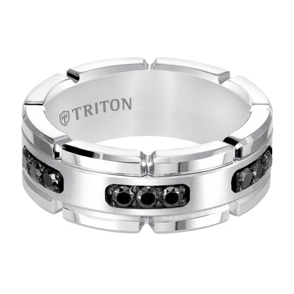 8MM Comfort Fit White Tungsten Silver Diamond Band