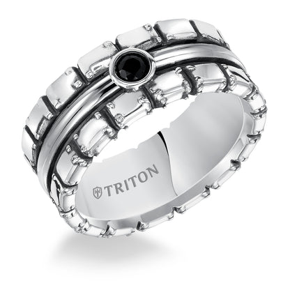 9.0mm Sterling Silver Cast wedding band with black sapphires and black Oxidation  Comfort Fit .