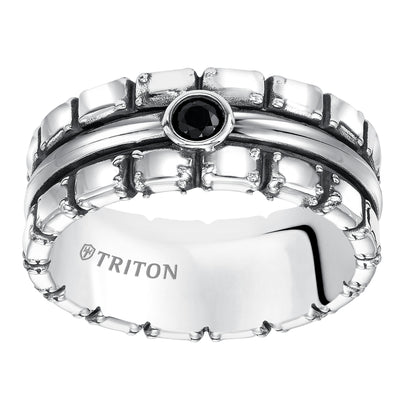 9.0mm Sterling Silver Cast wedding band with black sapphires and black Oxidation  Comfort Fit .
