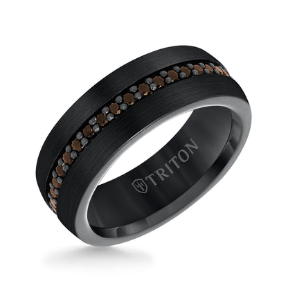 8MM Comfort Fit Black Tungsten All Around Smokey Quartz Sapphire Band