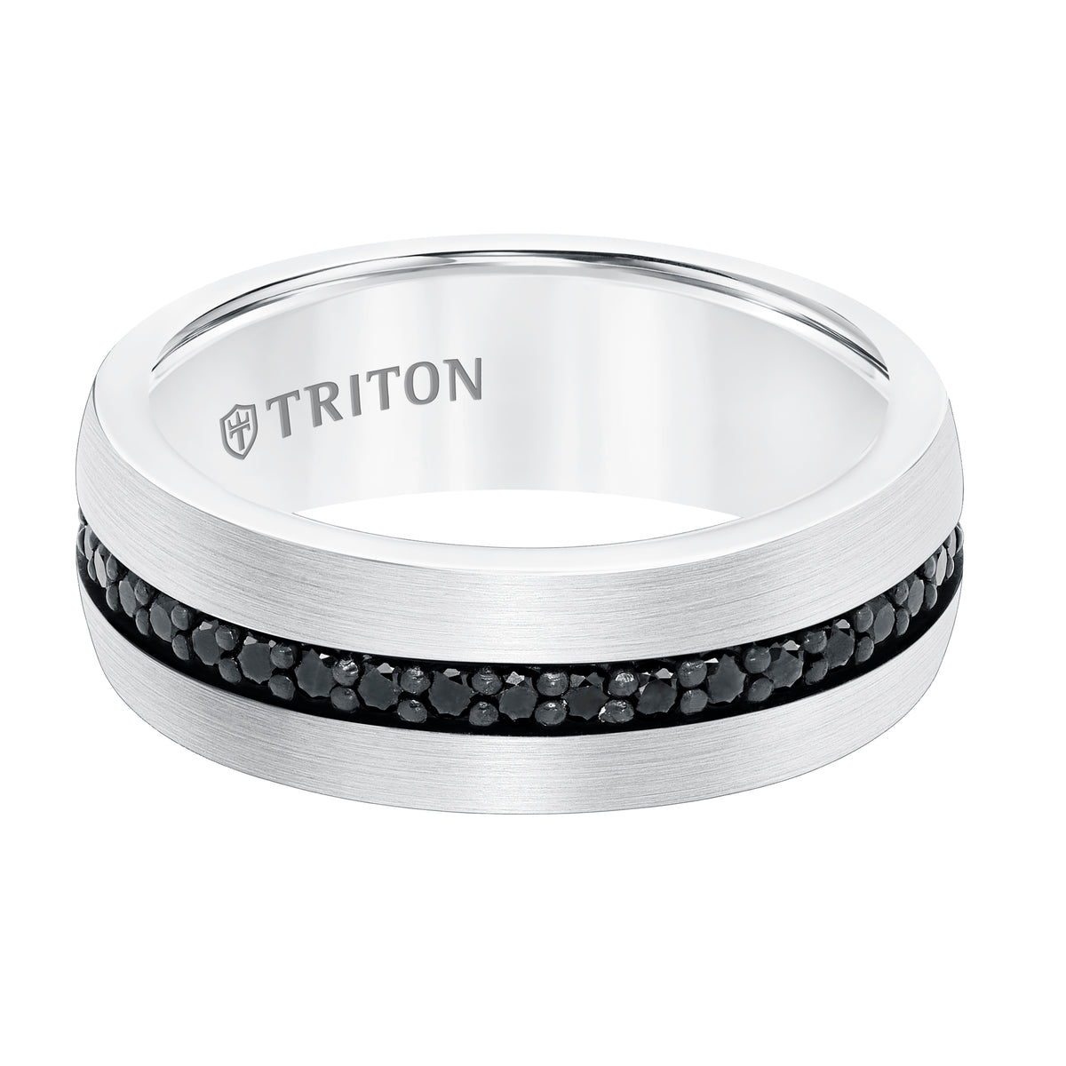 8MM Comfort Fit White Tungsten All Around Black Sapphire Band