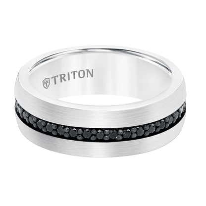 8MM Comfort Fit White Tungsten All Around Black Sapphire Band