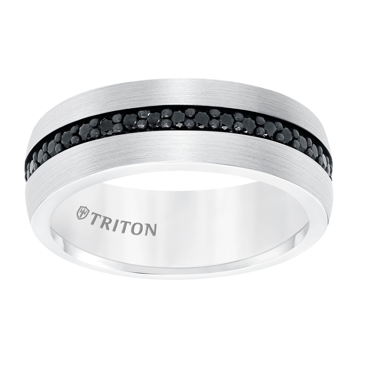 8MM Comfort Fit White Tungsten All Around Black Sapphire Band