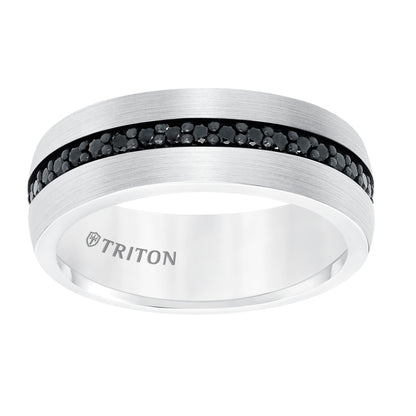 8MM Comfort Fit White Tungsten All Around Black Sapphire Band