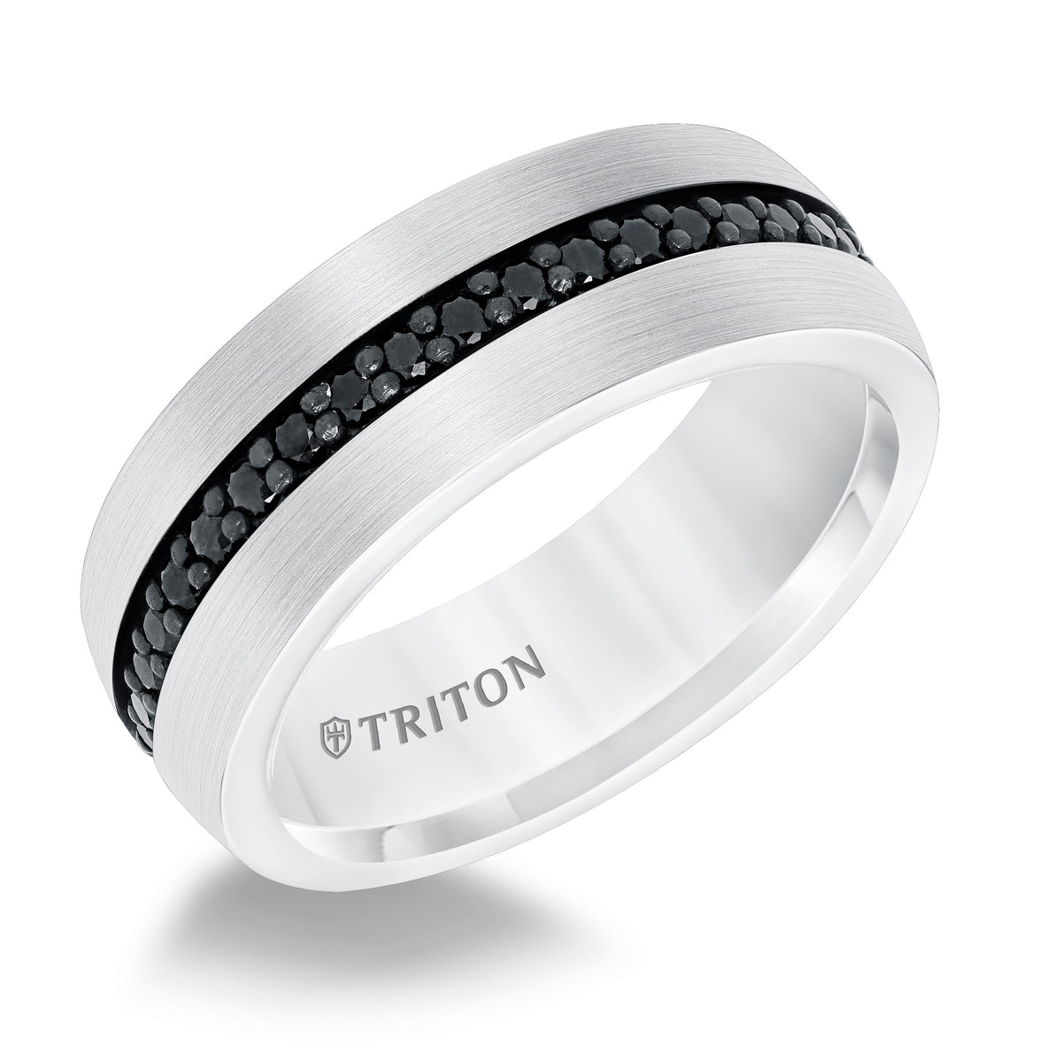 8MM Comfort Fit White Tungsten All Around Black Sapphire Band
