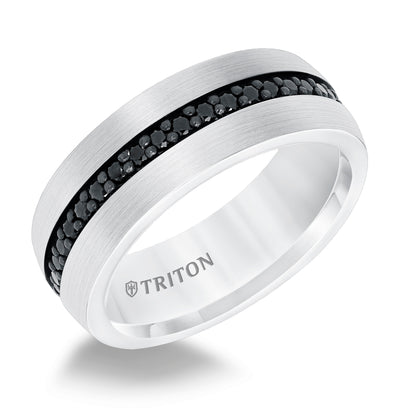 8MM Comfort Fit White Tungsten All Around Black Sapphire Band