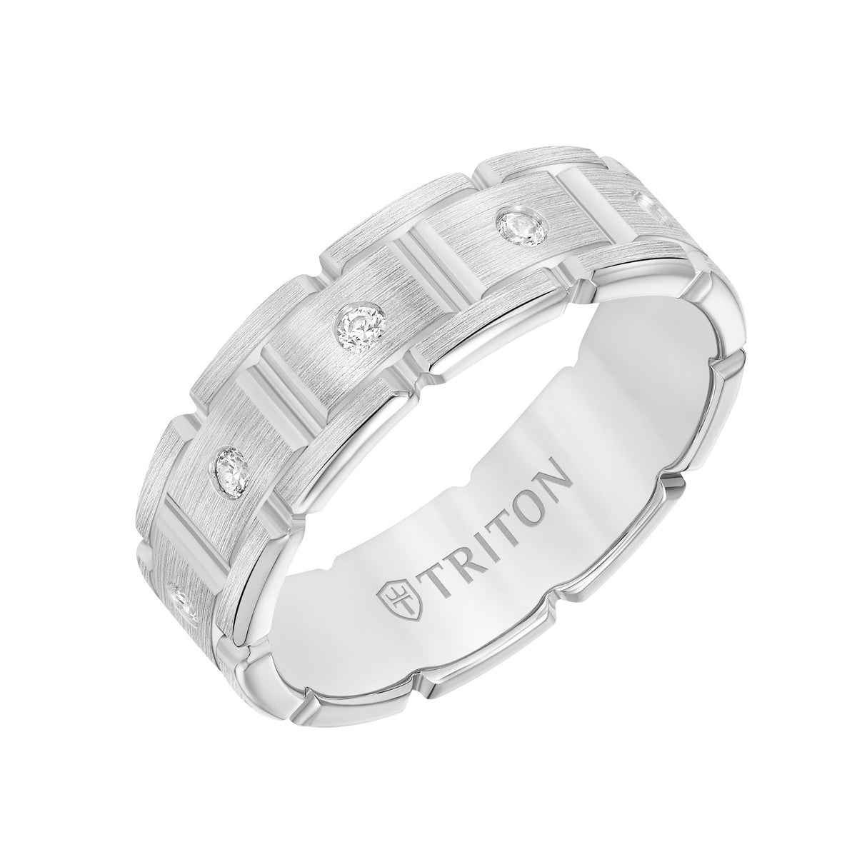 7MM Flat Top Steel Edge Stone Wedding Band