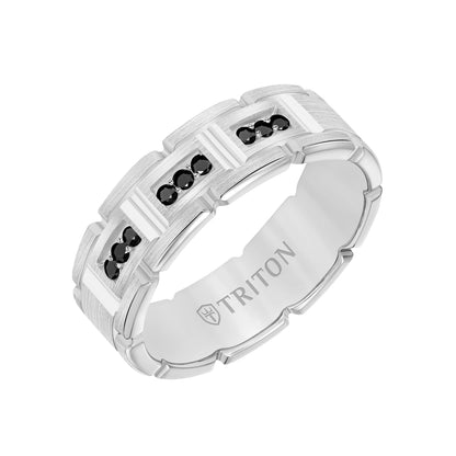 Flat Steel Edge Stone Wedding Band