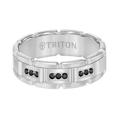 Flat Steel Edge Stone Wedding Band