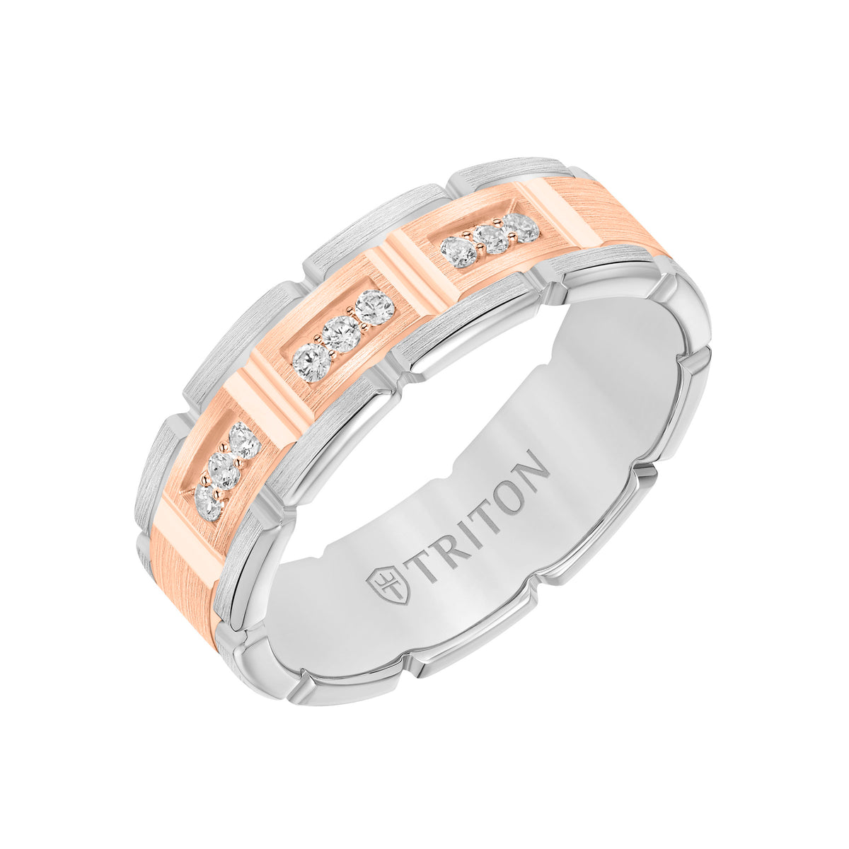 Flat Steel Edge Stone Wedding Band