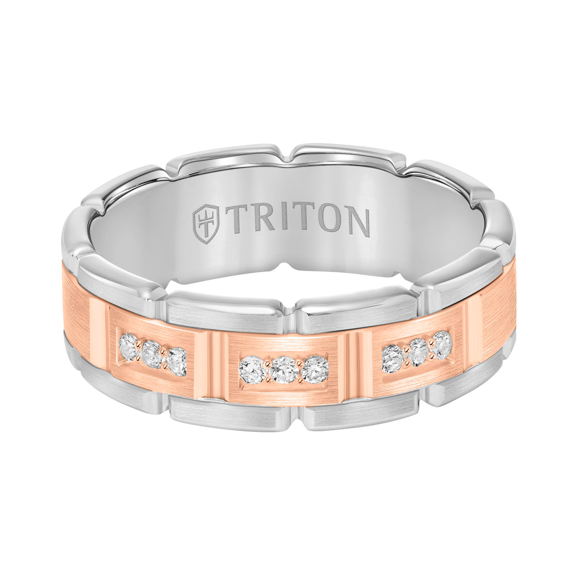 Flat Steel Edge Stone Wedding Band
