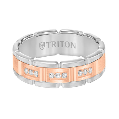 Flat Steel Edge Stone Wedding Band