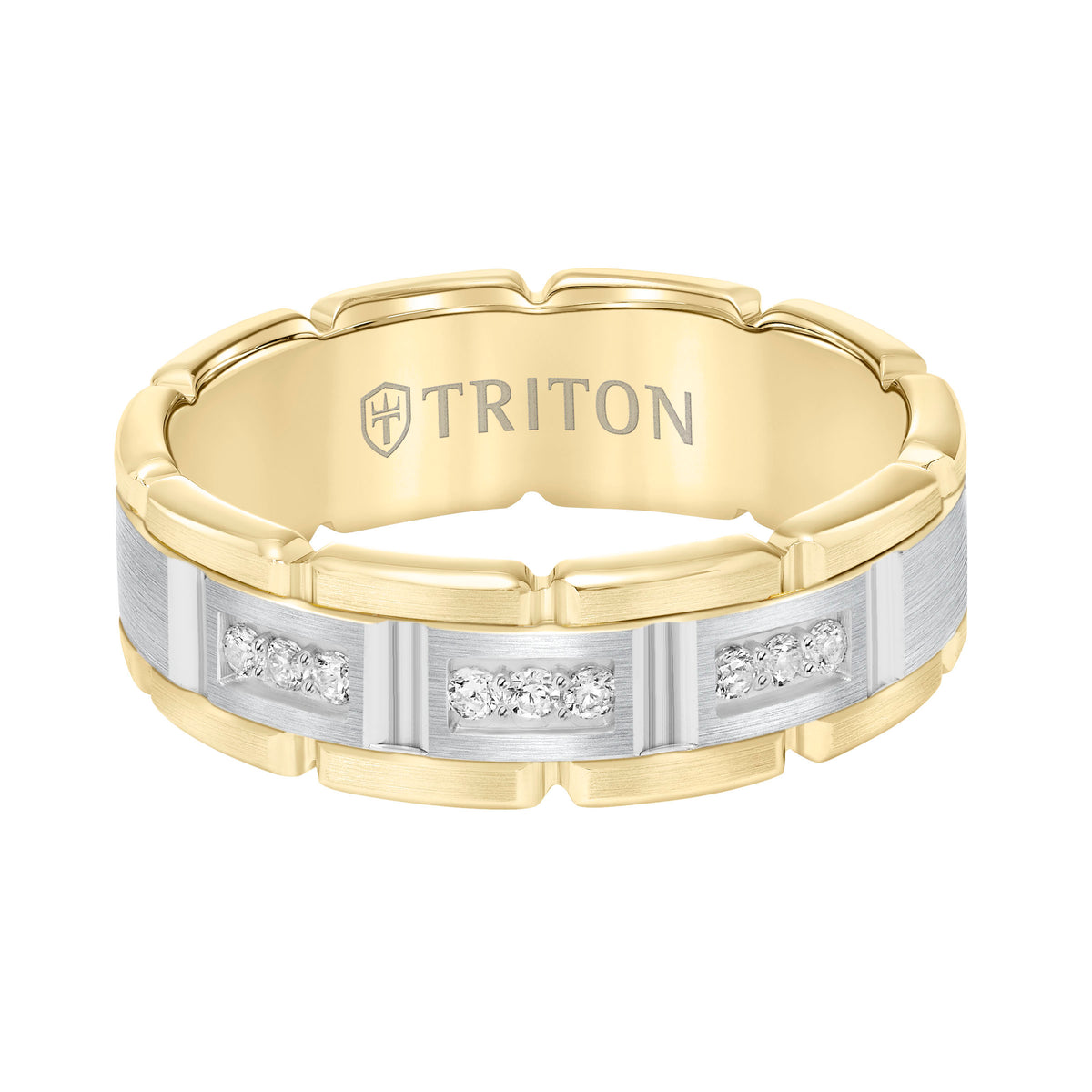 Flat Steel Edge Stone Wedding Band
