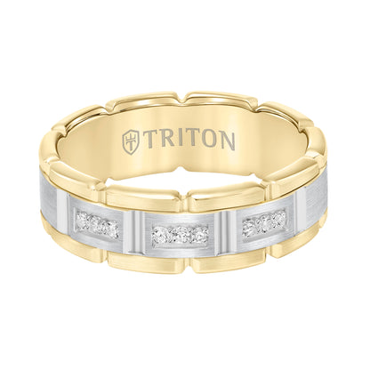 Flat Steel Edge Stone Wedding Band