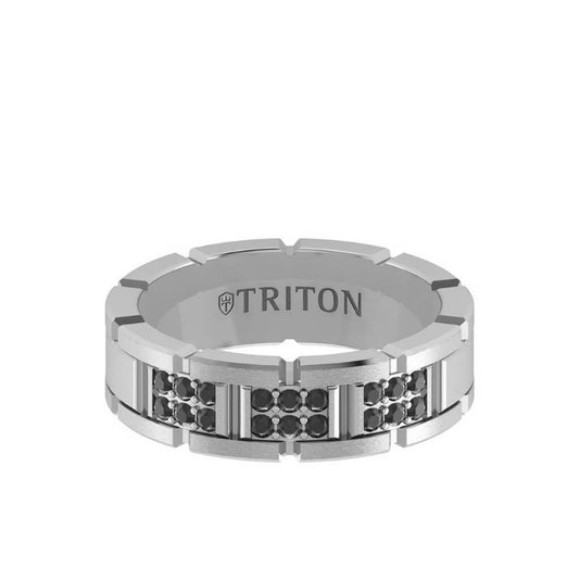 Triton 7MM 14K Gold Double Row Black Diamond Ring - T-Link Design