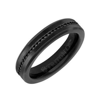 5MM Tungsten Carbide Ring - Ceramic C8 Inlay with Eternity Black Sapphires and Broken Edge