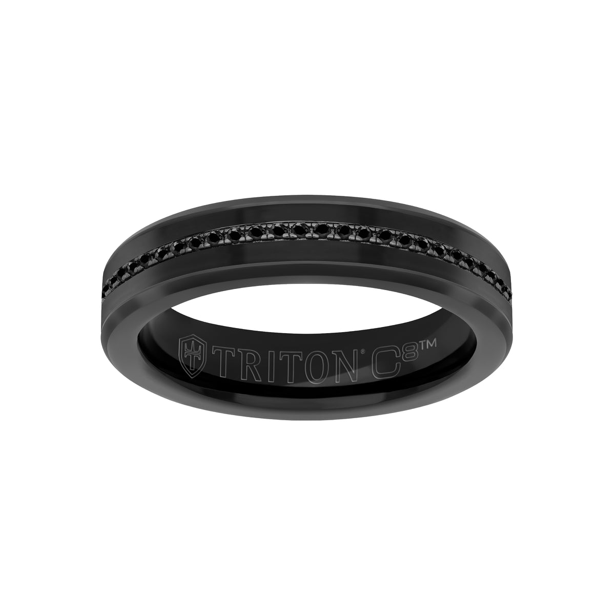 5MM Tungsten Carbide Ring - Ceramic C8 Inlay with Eternity Black Sapphires and Broken Edge