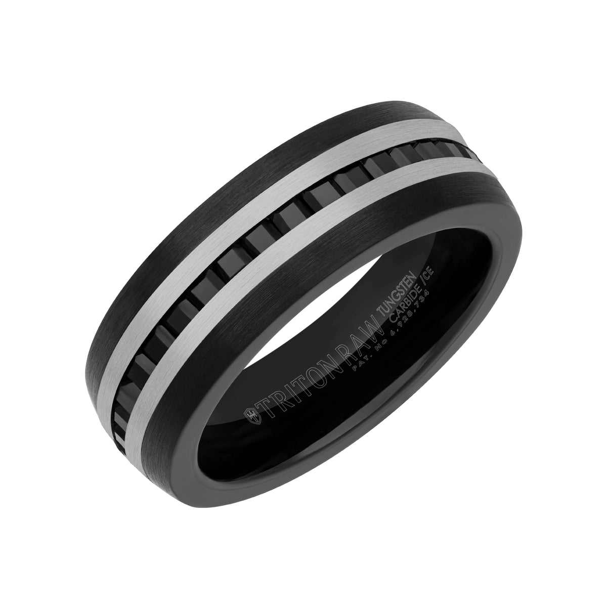 8MM Tungsten Carbide Ring - Eternity Black Heat-Treated Sapphires with Rounded Edge
