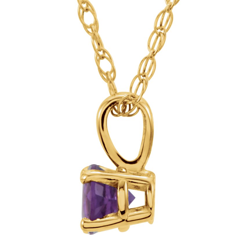 14K Yellow 3 mm Round Amethyst Youth Birthstone 14 Necklace